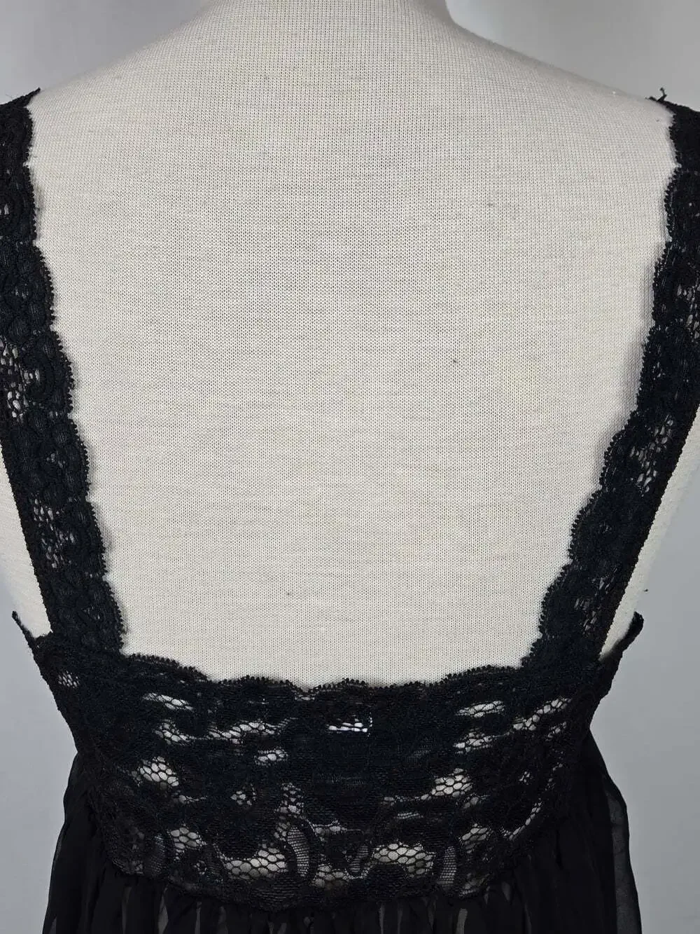 Scandale Paris Vintage Black Lace Chiffon Babydoll Mini Nightgown Lingerie Small